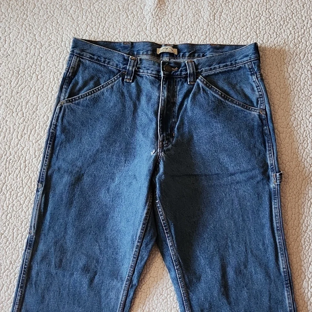 Blue mountain high rise wide leg carpenter medium wash distressed jeans